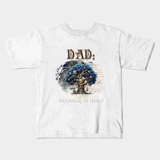 Dad: Steampunk At Heart Tree - Golden Version Kids T-Shirt